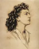 Portretul Letiţiei (Soţia artistului) by Constantin Isachie Popescu, 1947, cărbune şi pastel pe hârtie, sold Feb 2017