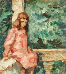 În cerdac by Nicolae Tonitza, 1923-1924, ulei pe carton, offered Feb 2017