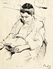 Primul roman by Corneliu Baba, 1945, tuș pe hârtie, sold Feb 2017