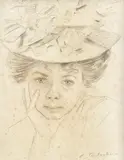 Constantin Artachino, La pozat, 1908, creion pe hârtie lipită pe carton