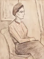 Theodor Pallady, Femeie în interior, creion şi pastel pe hârtie