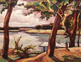 La scăldat by Camil Ressu, mijlocul anilor '20, ulei pe carton, sold Feb 2017