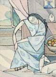 Lucretia Mihail-Silion, Kimono-ul albastru, 1922, tempera pe carton