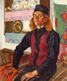 Ștefan Dimitrescu, Călugăr în interior țărănesc, 1923-1925, ulei pe carton