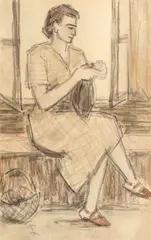 Cusătoreasă by Theodor Pallady, grafit, creioane colorate și laviu pe hârtie lipită pe carton, sold Dec 2016