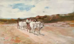Nicolae Grigorescu, Care cu boi la amiază, 1905, ulei pe lemn