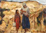 Familie de țărani by Rudolf Schweitzer–Cumpăna, 1925, ulei pe carton, sold Dec 2016