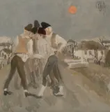 Afacerea by Constantin Piliuță, 1985, ulei pe pânză, sold Dec 2016