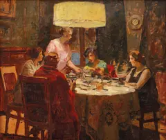 Serată by Ipolit Strâmbu, 1923, ulei pe carton, offered Dec 2016