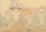 Jules Pascin, Doamne de companie, tuș și acuarelă pe hârtie