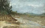 Dimitrie Mihăilescu, La gârlă, ulei pe carton