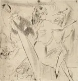 Jules Pascin, Fumătoarea, gravură cu acul
