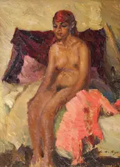 Egipteancă by Leon Biju, ulei pe carton, sold Dec 2016