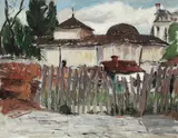 Ștefan Constantinescu, Bucureștiul vechi (Biserica Sf. Dumitru), 1926, ulei pe lemn