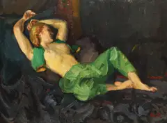 Iosif Iser, Odaliscă cu şalvari verzi, 1938, ulei pe pânză