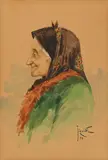 Constantin Jiquidi, Basmaua cu flori, 1898, acuarelă pe hârtie lipită pe carton