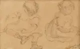Copii la joacă by început de sec. Xx Școală Franceză, 1909, creion pe hârtie lipită pe carton, sold Nov 2016