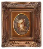 Miniatură pictată pe os, reprezentând doi îndrăgostiți by sfârșitul sec. Xix Școală Franceză, os pictat, sold Nov 2016