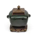 Joseph Théodore Deck, Prețioasă călimară Joseph Théodore Deck, cca. 1880, faianță modelată în tipar, glazurată; barbotină; bronz turnat, cizelat, aurit