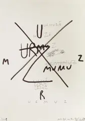 Urmuz by Dan Perjovschi, 2009, pix şi marker pe hârtie, offered Nov 2016
