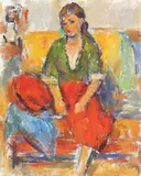 Şalvarii roşii by Ion Musceleanu, 1987, ulei pe pânză lipită pe carton, sold Nov 2016