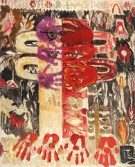 Ion Țuculescu, Jurământ (Amprente pe covor), 1961, ulei pe pânză