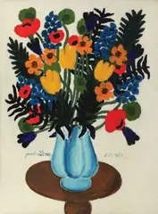 Flori pentru Liana by Dan Bota, 1968, ulei pe carton, offered Nov 2016