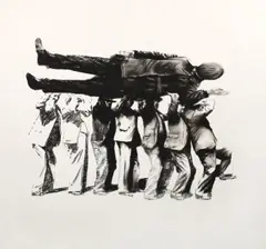 Mircea Suciu, People Moving to the Right, 2012, cărbune pe hârtie
