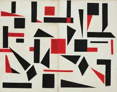 Sandu Darie, Red and Black Stripes, guaşă pe carton