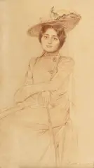 Constantin Artachino, La pozat, 1902, cărbune sepia pe hârtie lipită pe carton