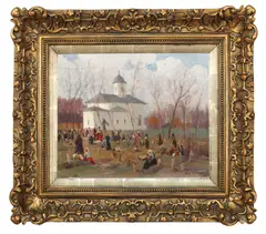 Zi de sărbătoare by Alexandru Poitevin Scheletti, 1911, ulei pe pânză, sold Oct 2016