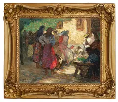 Ipolit Strâmbu, Târg la Baia Mare, 1920, ulei pe carton