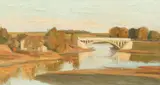 Peisaj de primăvară by Alexandru Henția, ulei pe pânză lipită pe carton, sold Oct 2016