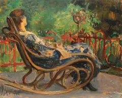Ipolit Strâmbu, Odihnă pe șezlong (Lenuța), 1930, ulei pe carton