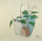 Natură statică cu crengi de arțar by Constantin Piliuță, 1998, ulei pe PFL, sold Oct 2016