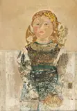 Țărăncuță din Țara Oașului by Georgeta Năpăruș, 1996, ulei pe pânză, sold Oct 2016