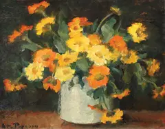 Gălbenele by Stefan Popescu, ulei pe lemn, sold Oct 2016
