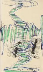 Green Tornado by Paul Neagu, 2001, acuarelă, cerneală şi tuş pe hârtie lipită pe placaj, sold Oct 2016
