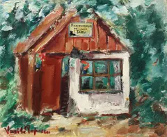 Pantofărie de lux by Vasile Popescu, începutul anilor '40, ulei pe lemn, sold Oct 2016