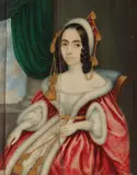 Anton Chladek, Anica Manu în costum polonez, cca. 1840, acuarelă pe fildeș