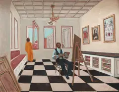 Atelierul meu by Spiru Vergulescu, 1977, ulei pe PFL, sold Sep 2016