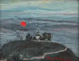 Spiru Vergulescu, Soare roşu deasupra Grădiştei, 1997, ulei pe pânză