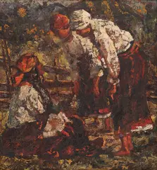 La ghicitoare by Octav Băncilă, 1929, ulei pe pânză, sold Sep 2016