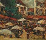 Târg la Sibiu by Rudolf Schweitzer–Cumpăna, ulei pe pânză, offered Sep 2016