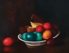 Ouă de Paște by Tudor Vulcana, ulei pe carton, sold Sep 2016