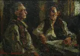 La un pahar by Rudolf Schweitzer–Cumpăna, ulei pe carton, sold Sep 2016