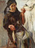 Torcătoare by Rudolf Schweitzer–Cumpăna, ulei pe carton, sold Sep 2016
