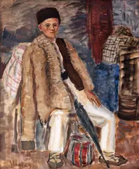 Pe peron by Dumitru Ghiață, ulei pe carton, offered Sep 2016