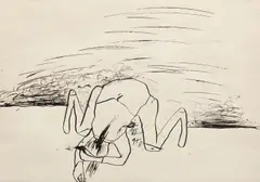 Pedeapsă by Florin Mitroi, 1978, tuş pe hârtie, sold Jul 2016