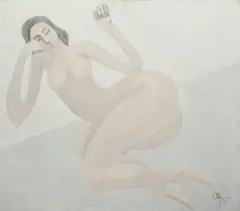Model by Constantin Piliuță, 1992, ulei şi creion pe pânză, sold Jul 2016